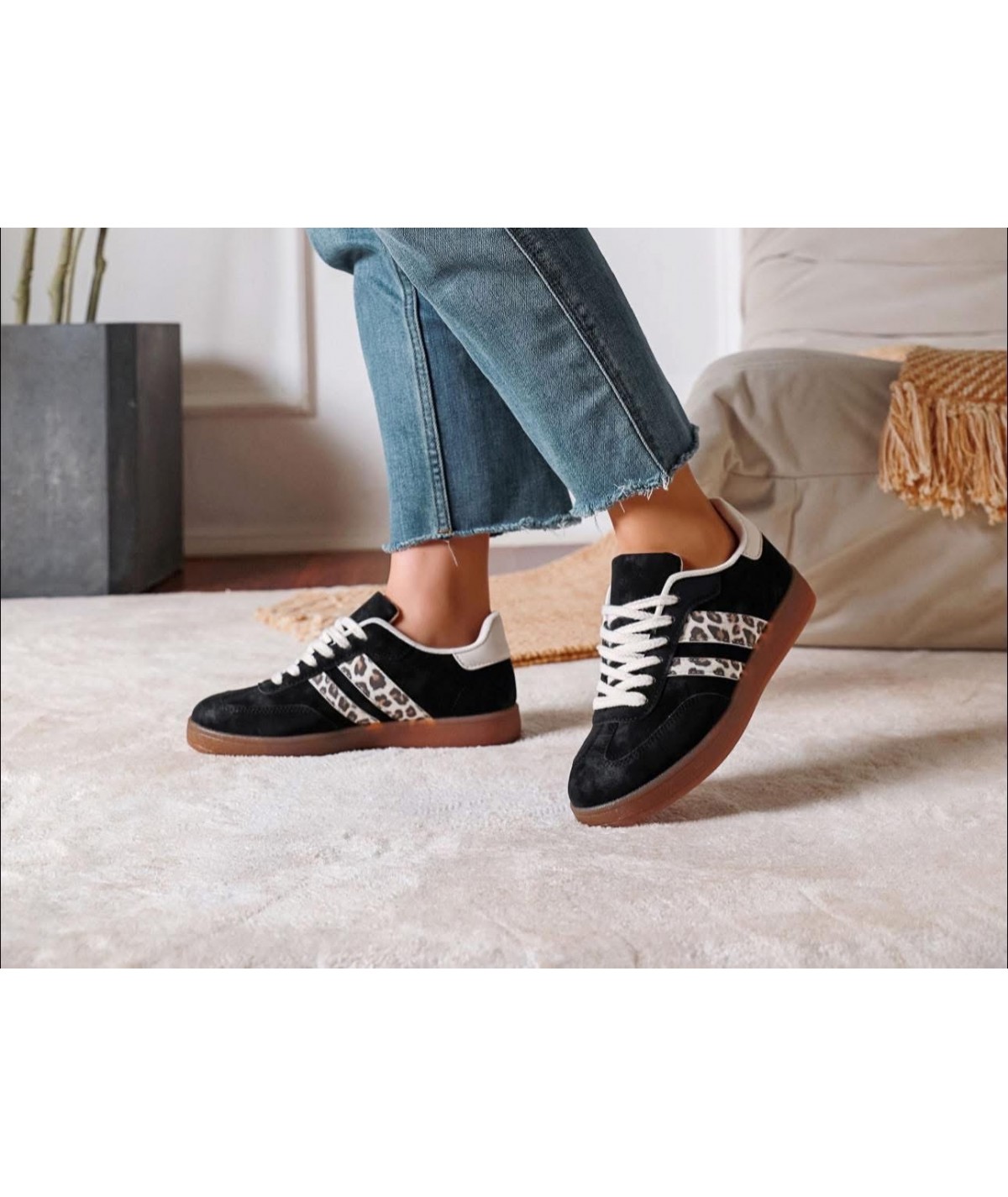 Baskets Adeline noires léopard