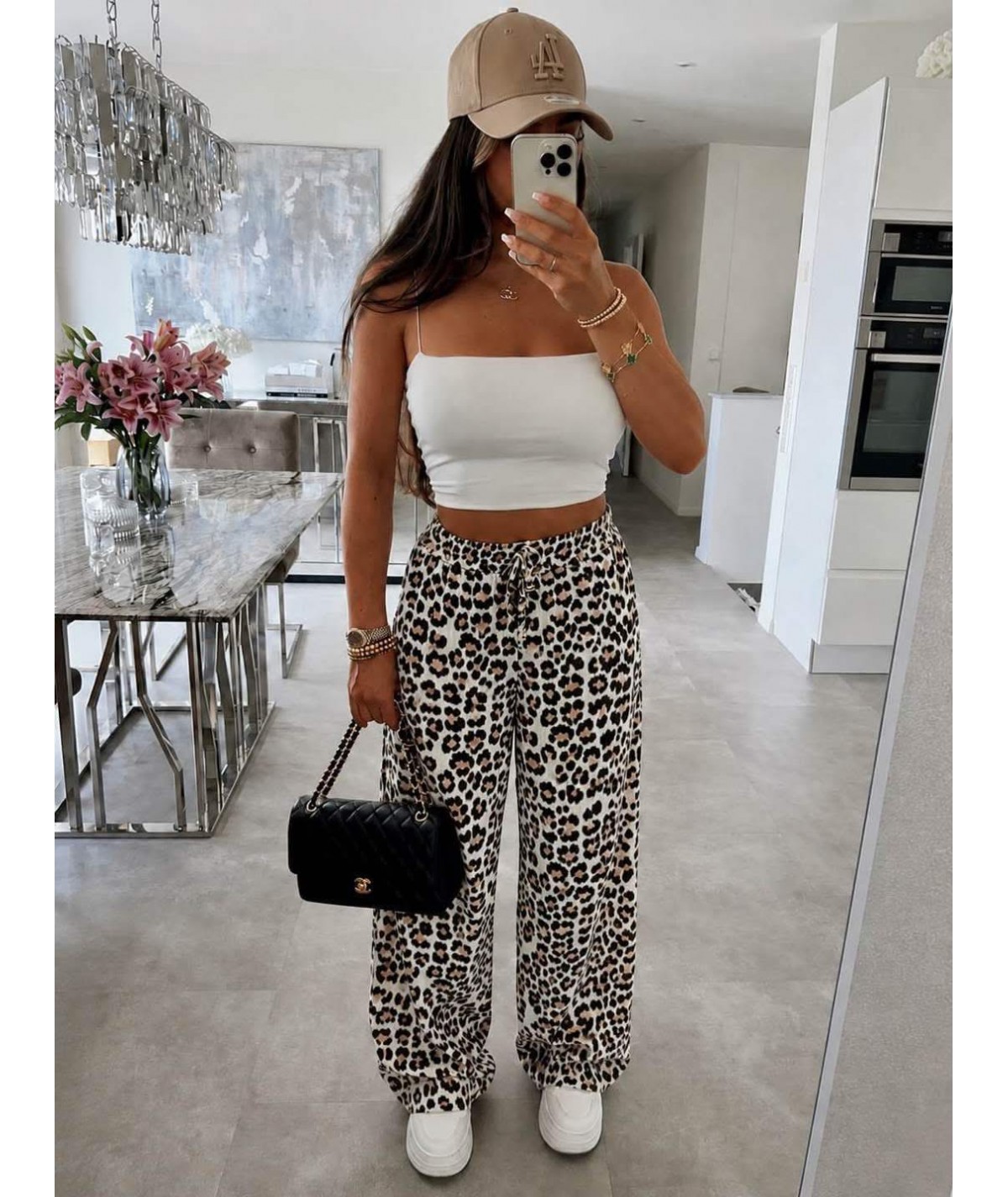 Pantalon gaz de coton léopard